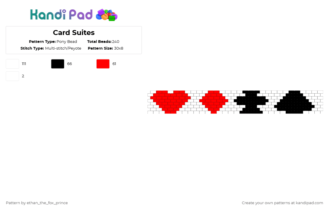 Card Suites - Pony Bead Pattern by deleted_user_195948 on Kandi Pad - red,white,cotdcardgames