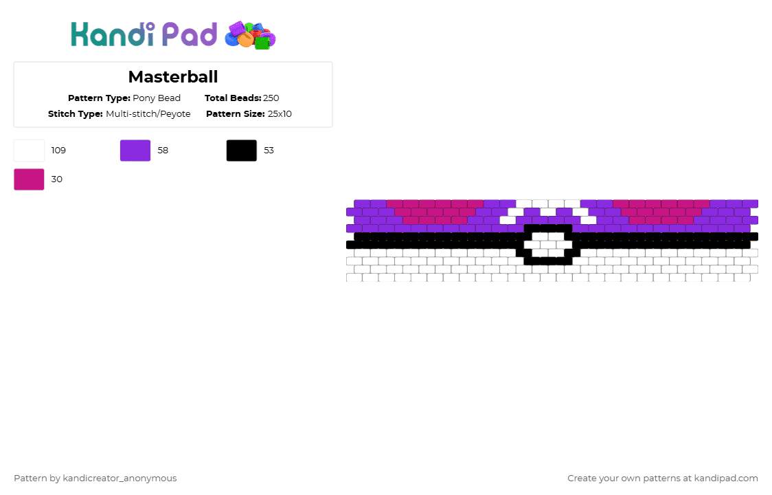 Masterball - Pony Bead Pattern by deleted_user_195948 on Kandi Pad - purple,pink,pokemon,pokeball,masterball