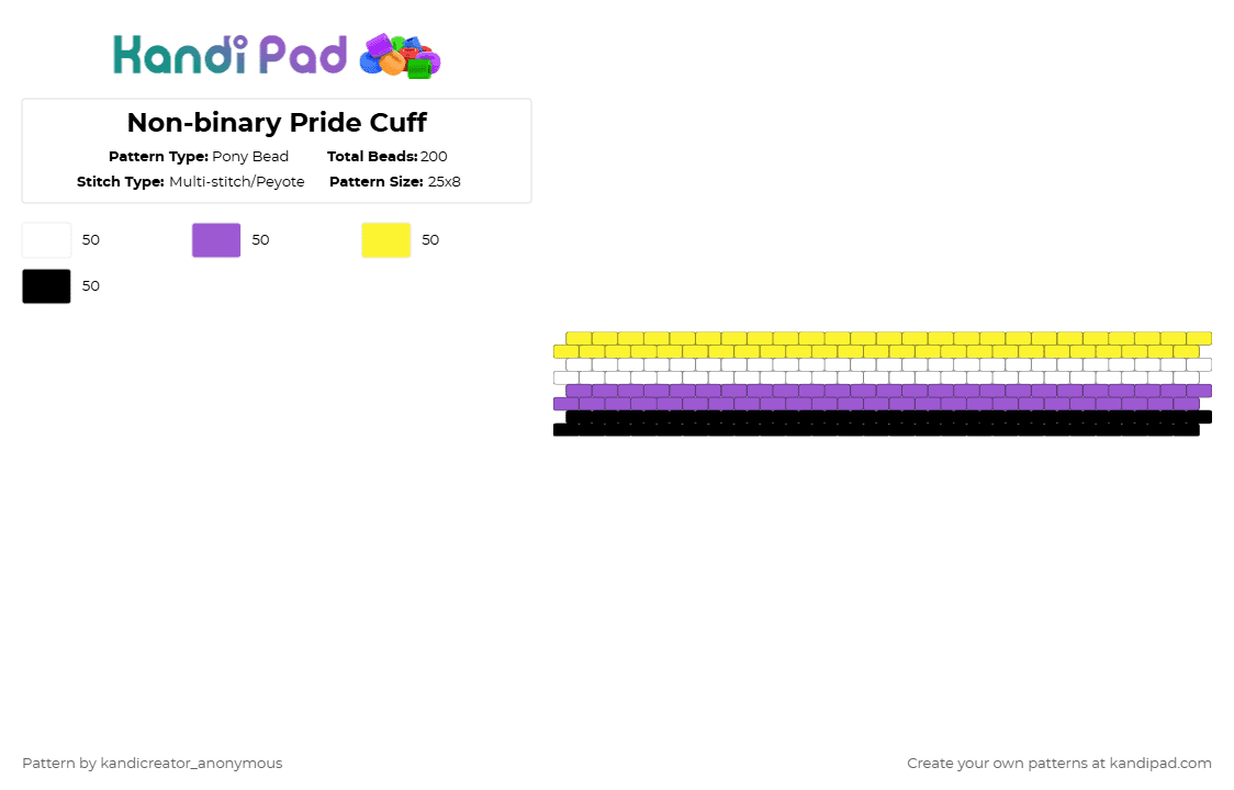 Non-binary Pride Cuff - Pony Bead Pattern by deleted_user_195948 on Kandi Pad - purple,yellow,pride,nonbinary