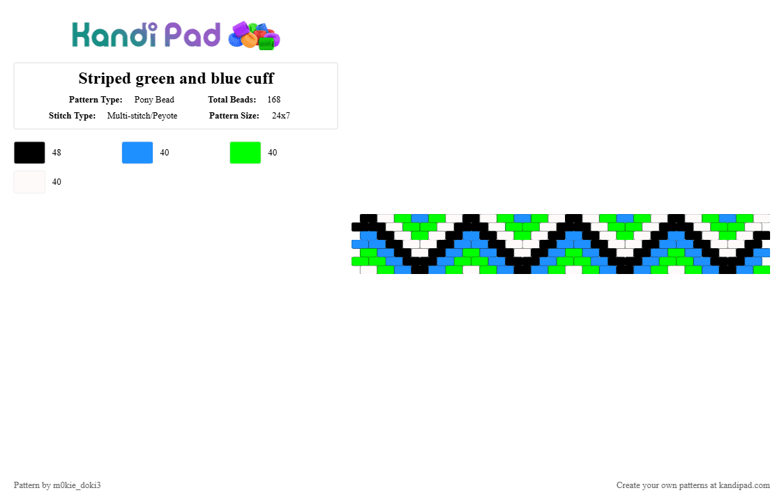 Striped green and blue cuff - Pony Bead Pattern by m0kie_doki3 on Kandi Pad - light blue,green,pastel
