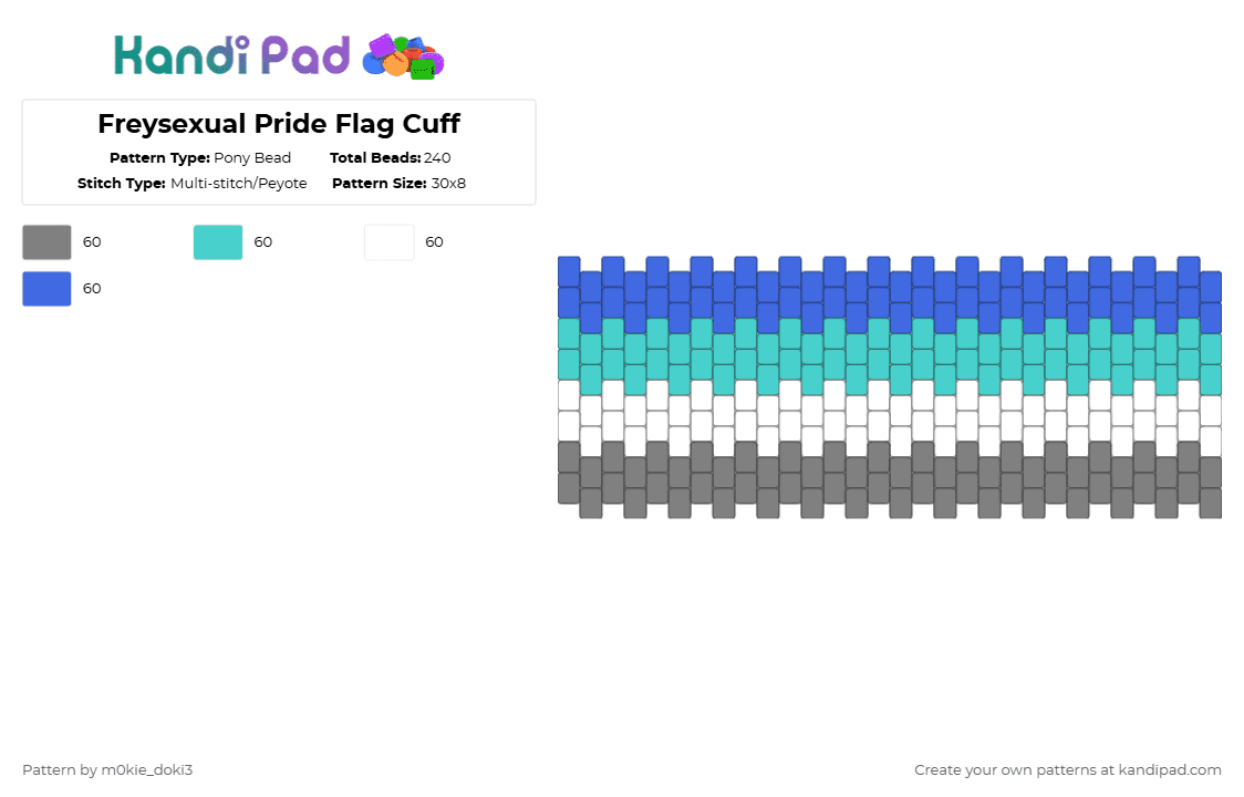 Freysexual Pride Flag Cuff - Pony Bead Pattern by m0kie_doki3 on Kandi Pad - gray,light blue,blue,pride,lgbtq