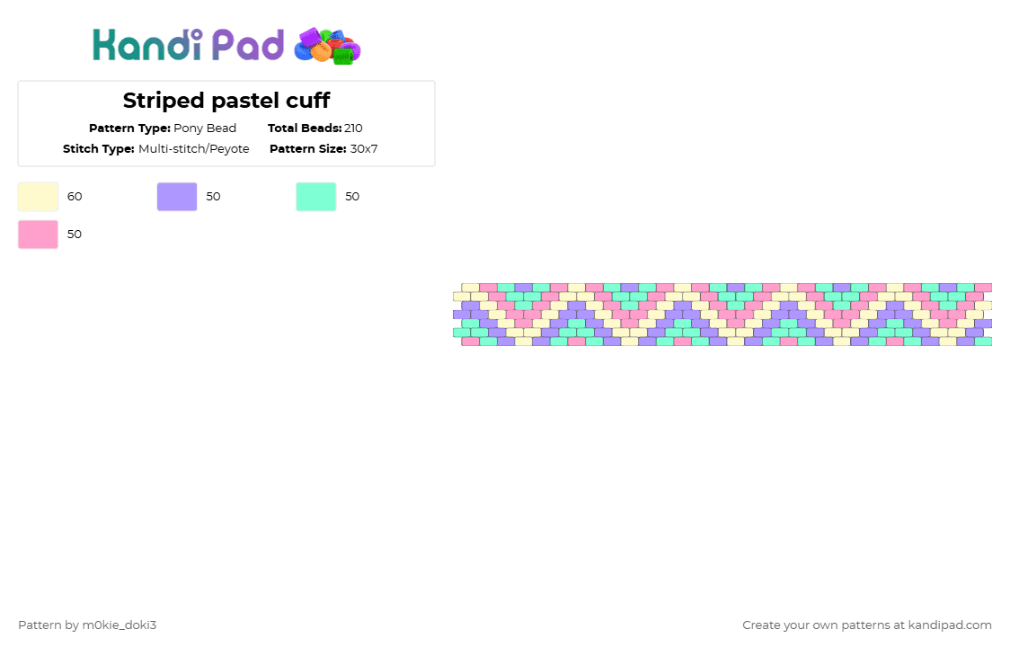 Striped pastel cuff - Pony Bead Pattern by m0kie_doki3 on Kandi Pad - pink,pastel
