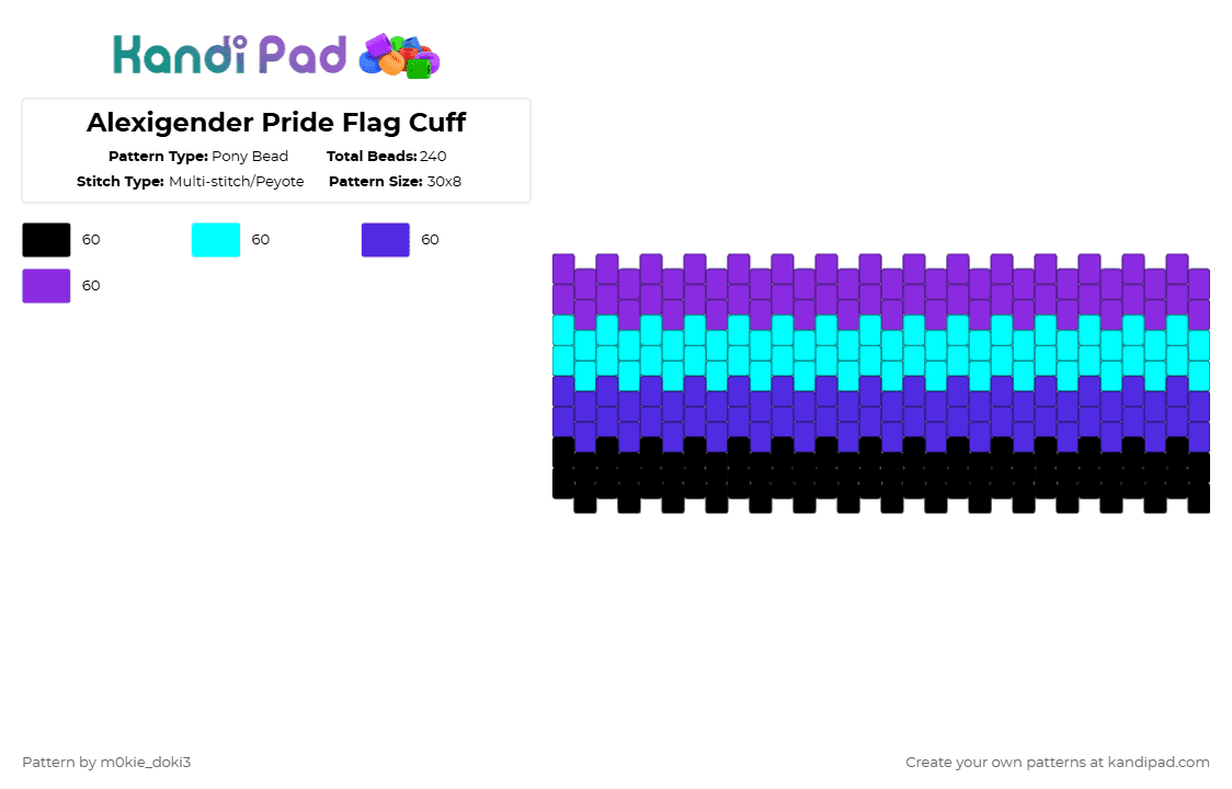 Alexigender Pride Flag Cuff - Pony Bead Pattern by m0kie_doki3 on Kandi Pad - light blue,purple,pride,lgbtq