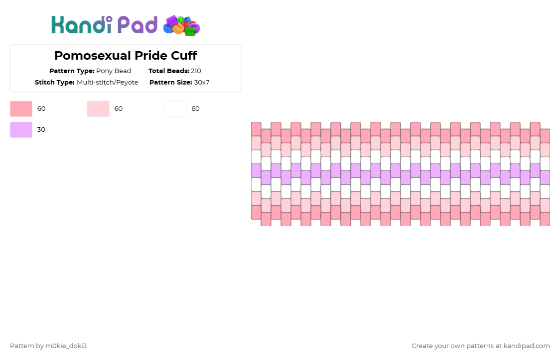 Pomosexual Pride Cuff - Pony Bead Pattern by m0kie_doki3 on Kandi Pad - pink,white,pride,lgbtqai,lgbt,lgbtq,pomosexual,pomo