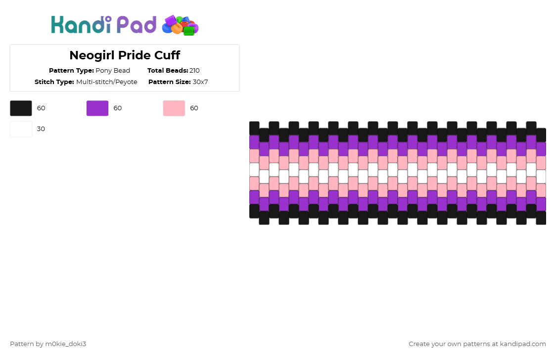 Neogirl Pride Cuff - Pony Bead Pattern by m0kie_doki3 on Kandi Pad - purple,pink,pride,lgbtqai,lgbt,lgbtq