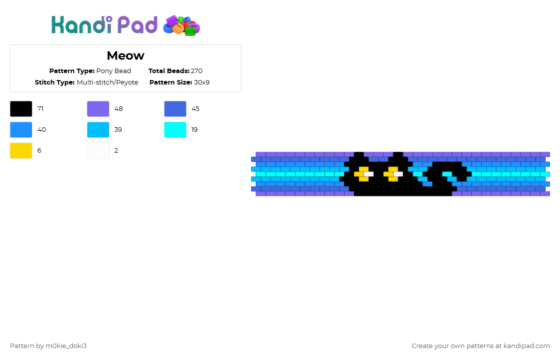 Meow - Pony Bead Pattern by m0kie_doki3 on Kandi Pad - blue,light blue,cat,kitty,gradient