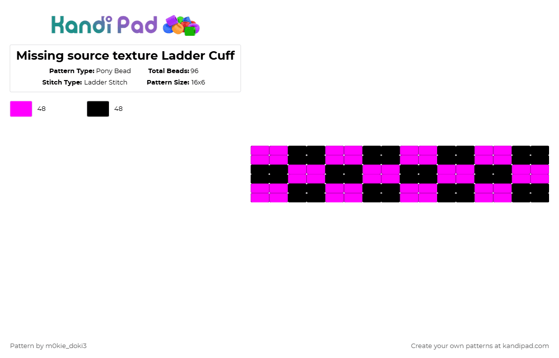 Missing source texture Ladder Cuff - Pony Bead Pattern by m0kie_doki3 on Kandi Pad - black, pink