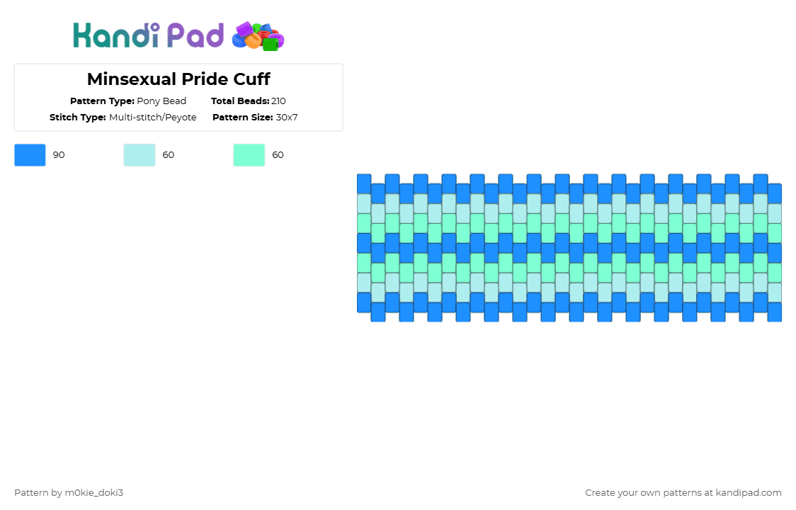Minsexual Pride Cuff - Pony Bead Pattern by m0kie_doki3 on Kandi Pad - light blue,teal,pride,lgbtqai,lgbt,lgbtq,finsexual