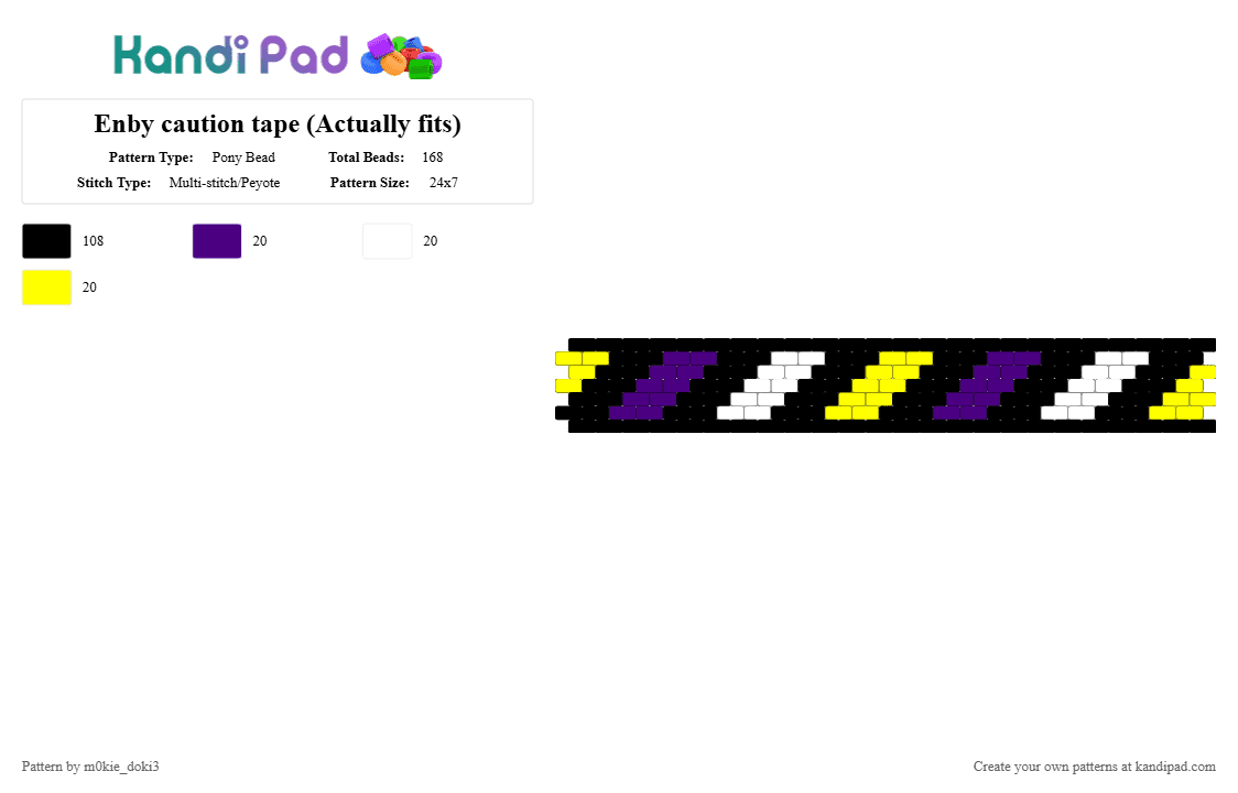 Enby caution tape (Actually fits) - Pony Bead Pattern by m0kie_doki3 on Kandi Pad - black,purple,yellow,pastel
