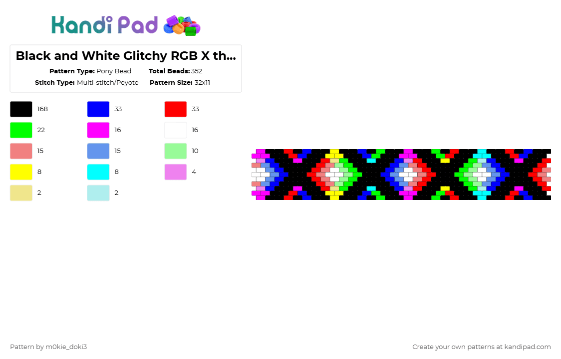 Black and White Glitchy RGB X themed cuff - Pony Bead Pattern by m0kie_doki3 on Kandi Pad - black,green,light blue,colorful