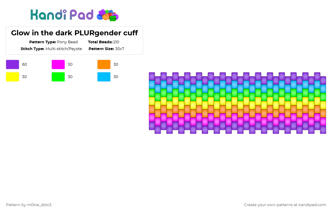 Glow in the dark PLURgender cuff - Pony Bead Pattern by m0kie_doki3 on Kandi Pad - purple,plur,xenogender,pride,plurgender,glow in the dark