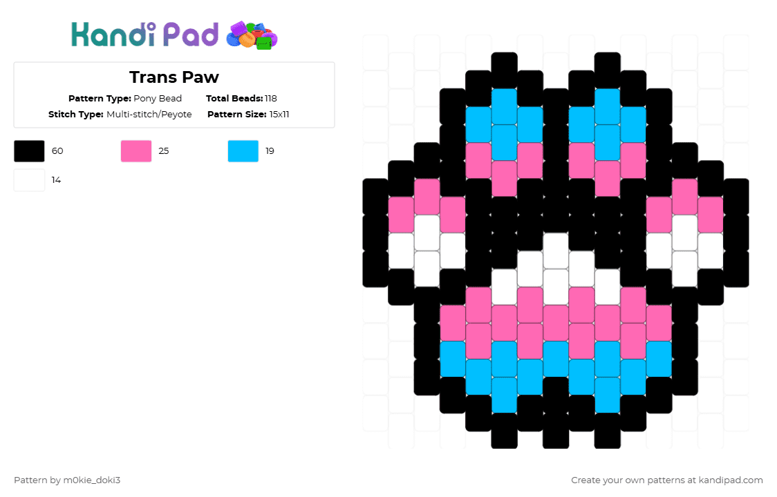 Trans Paw - Pony Bead Pattern by m0kie_doki3 on Kandi Pad - light blue, pink