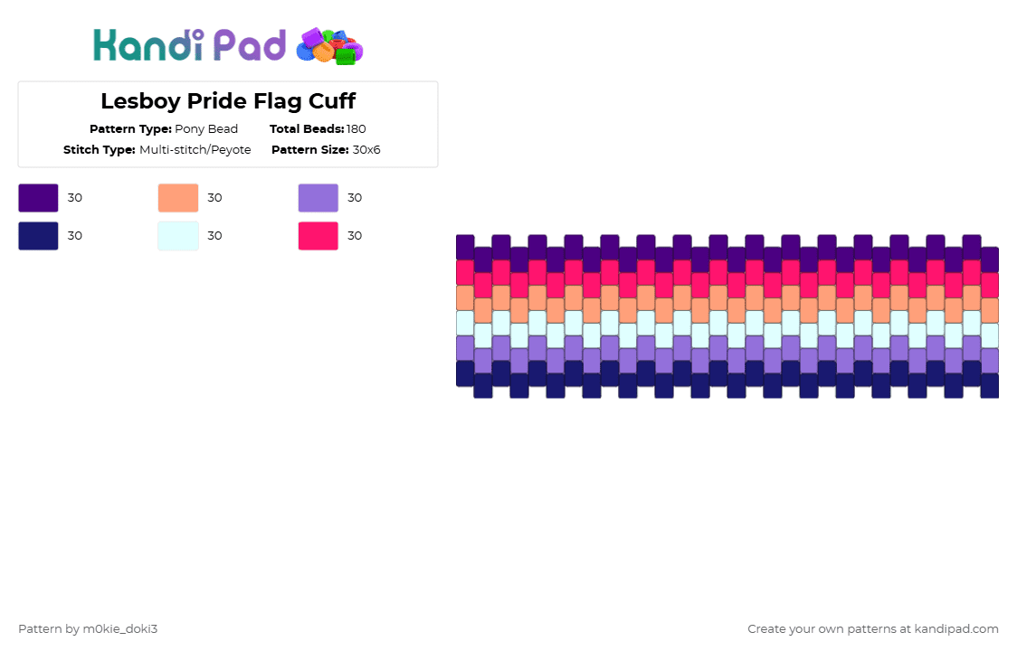 Lesboy Pride Flag Cuff - Pony Bead Pattern by m0kie_doki3 on Kandi Pad - purple,lgbtq,pride