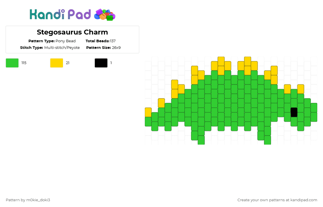 Stegosaurus Charm - Pony Bead Pattern by m0kie_doki3 on Kandi Pad - green