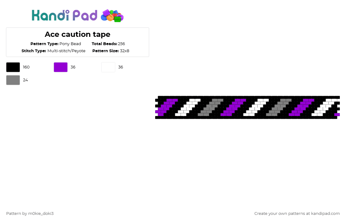 Ace caution tape - Pony Bead Pattern by m0kie_doki3 on Kandi Pad - black,purple,gray