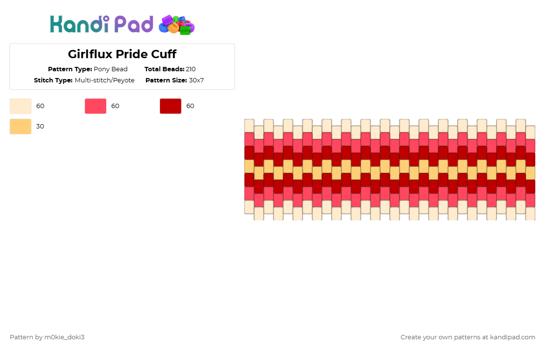 Girlflux Pride Cuff - Pony Bead Pattern by m0kie_doki3 on Kandi Pad - red,pride,lgbtqai,lgbt,lgbtq