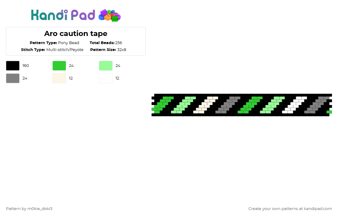 Aro caution tape - Pony Bead Pattern by m0kie_doki3 on Kandi Pad - black,green,teal,gray