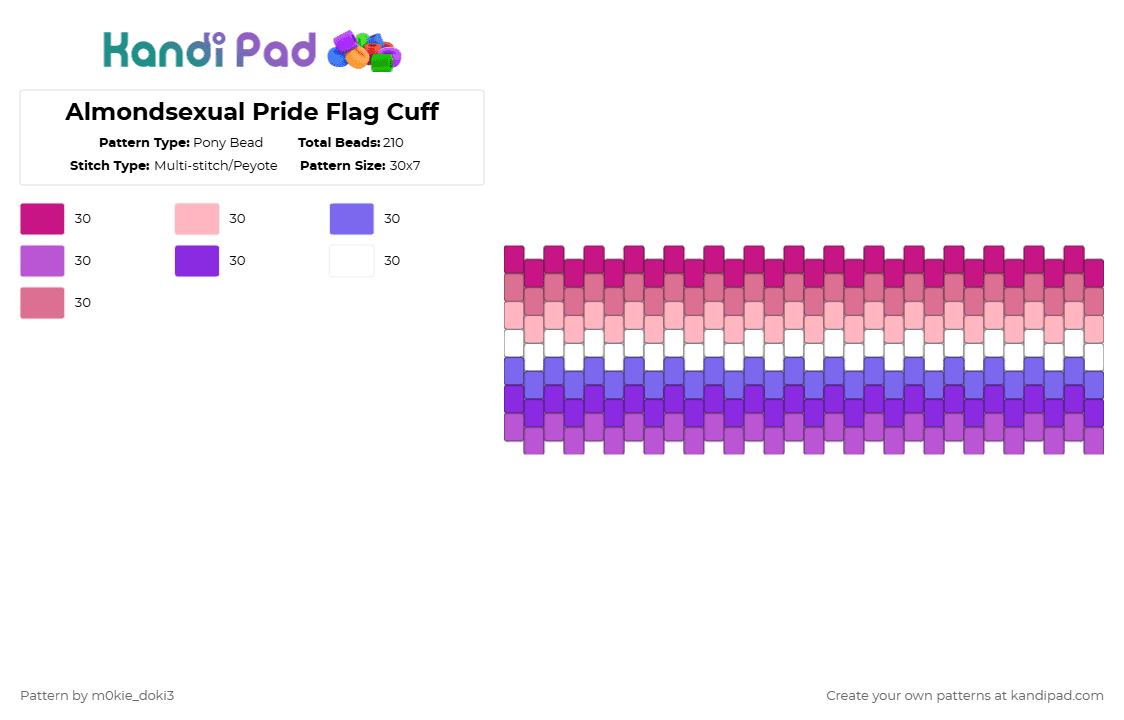 Almondsexual Pride Flag Cuff - Pony Bead Pattern by m0kie_doki3 on Kandi Pad - pink,lgbtq,pride