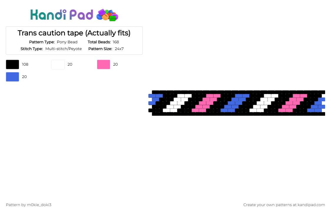 Trans caution tape (Actually fits) - Pony Bead Pattern by m0kie_doki3 on Kandi Pad - black, blue, pastel, pink