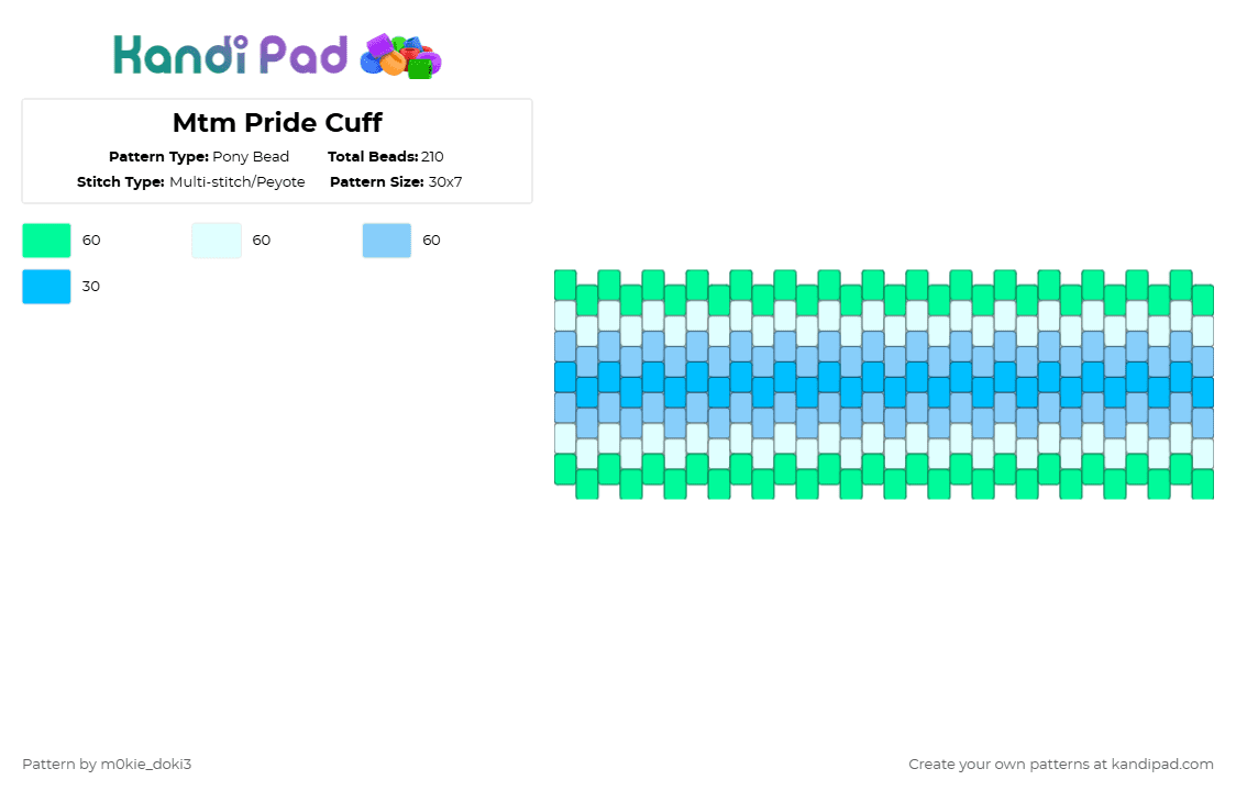 Mtm Pride Cuff - Pony Bead Pattern by m0kie_doki3 on Kandi Pad - teal,light blue,pride,lgbtqai,lgbt,lgbtq