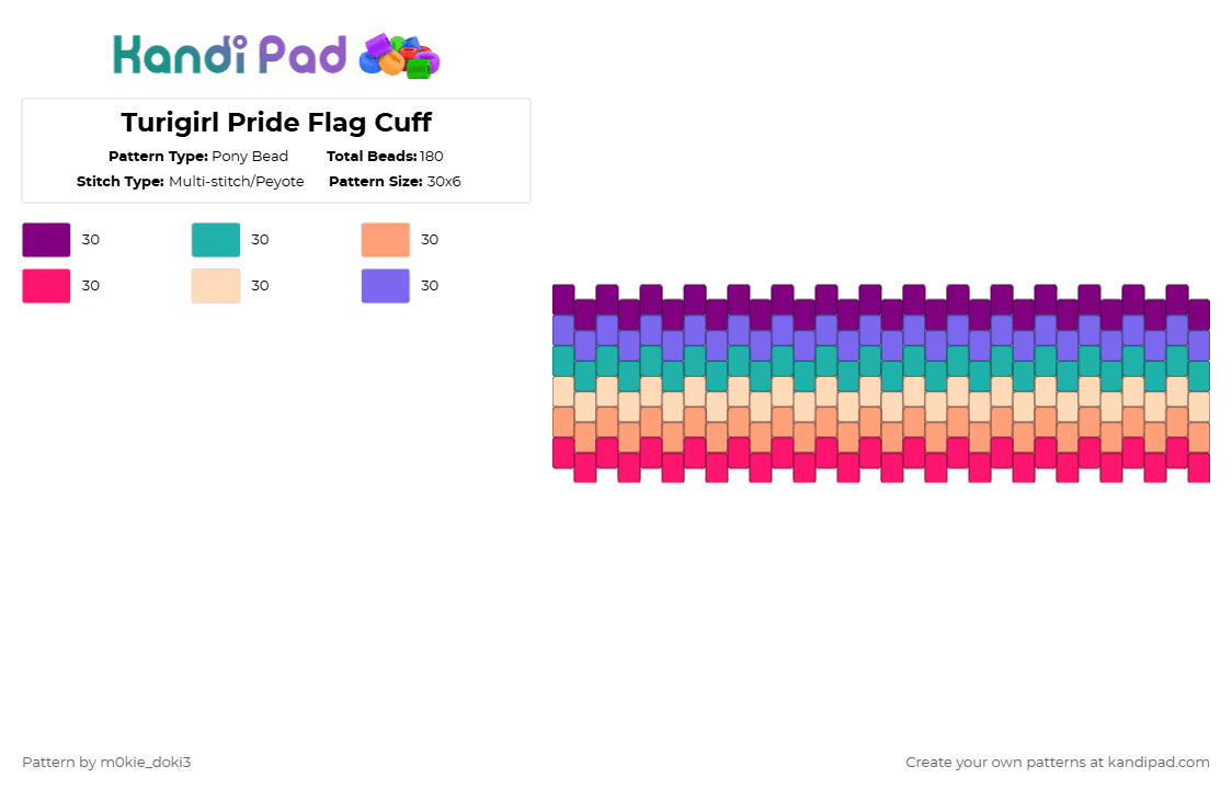 Turigirl Pride Flag Cuff - Pony Bead Pattern by m0kie_doki3 on Kandi Pad - teal,red,blue,colorful,lgbtq,pride