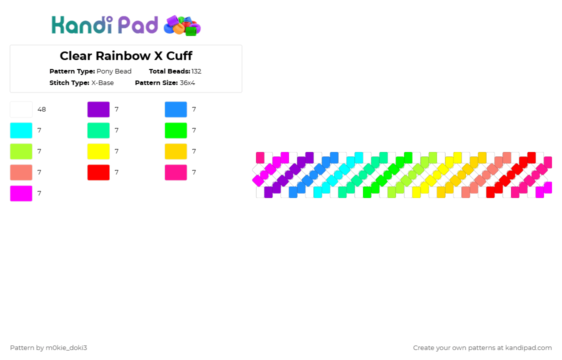 Clear Rainbow X Cuff - Pony Bead Pattern by m0kie_doki3 on Kandi Pad - white,green,pink,colorful
