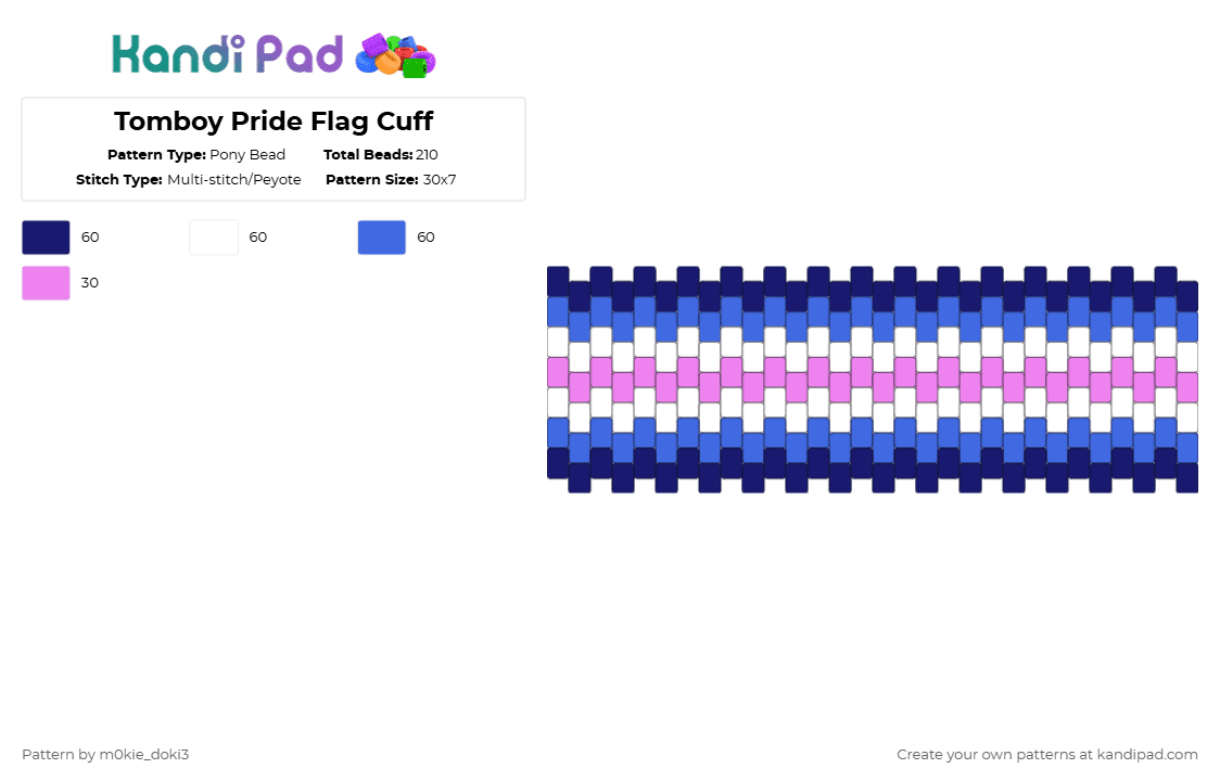 Tomboy Pride Flag Cuff - Pony Bead Pattern by m0kie_doki3 on Kandi Pad - purple,blue,lgbtq,pride