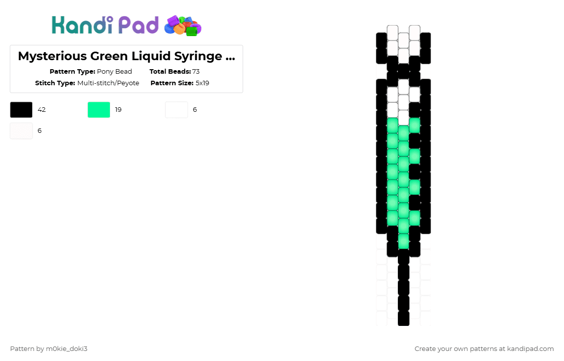 Mysterious Green Liquid Syringe pattern - Pony Bead Pattern by m0kie_doki3 on Kandi Pad - white,teal,glow in the dark,syringe,doctor