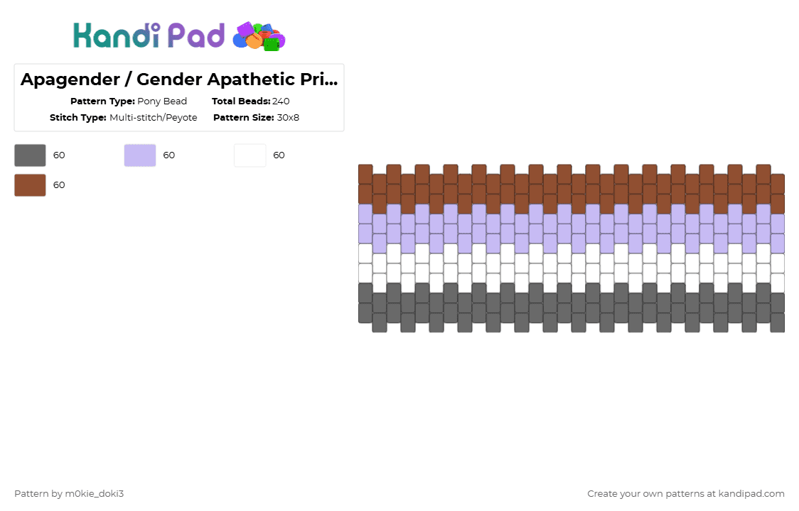 Apagender / Gender Apathetic Pride Flag Cuff - Pony Bead Pattern by m0kie_doki3 on Kandi Pad - gray,pink,red,pride,lgbtq