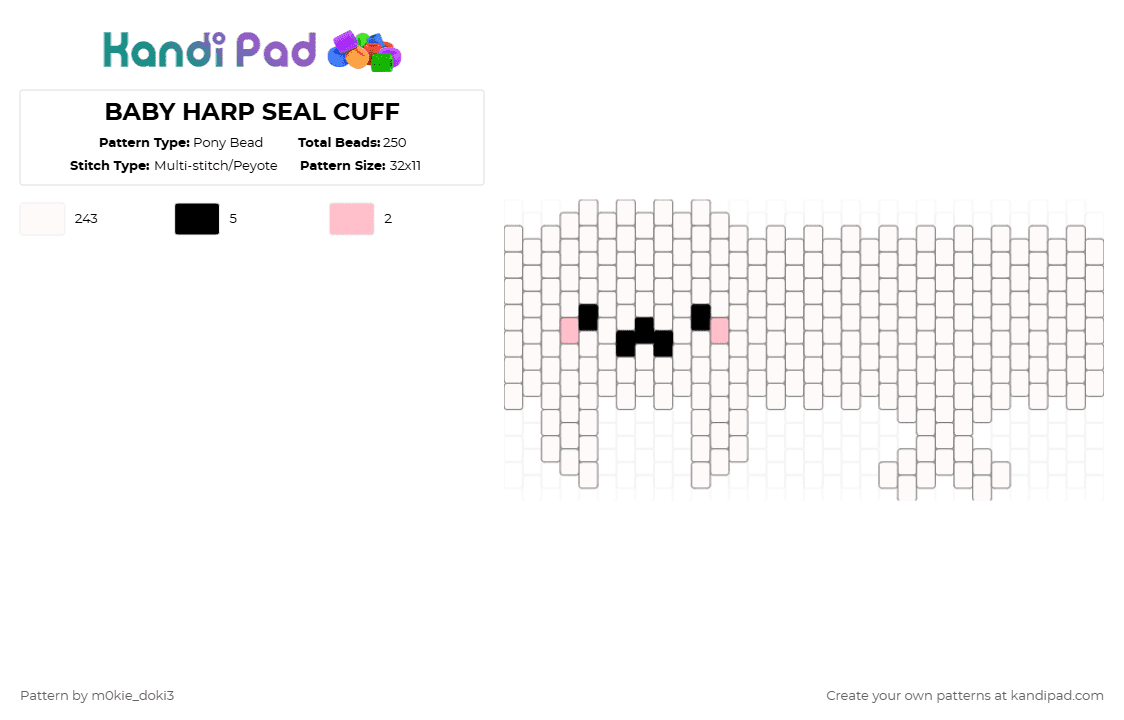 BABY HARP SEAL CUFF - Pony Bead Pattern by m0kie_doki3 on Kandi Pad - white,seal