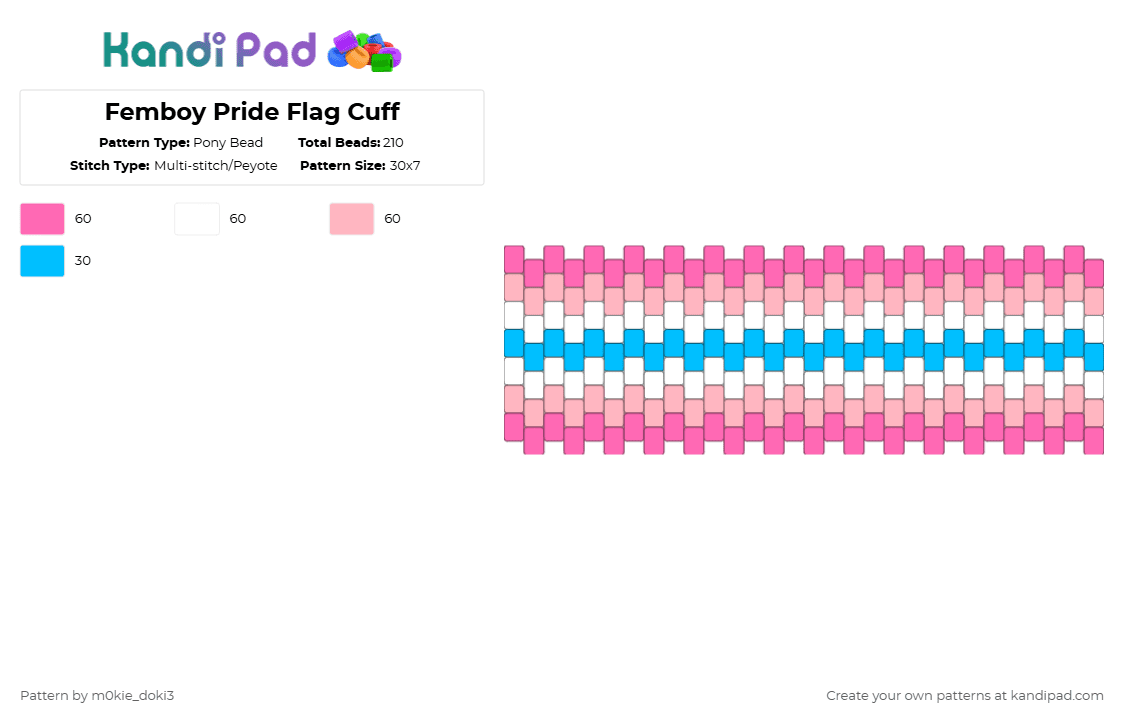 Femboy Pride Flag Cuff - Pony Bead Pattern by m0kie_doki3 on Kandi Pad - pink,lgbtq,pride