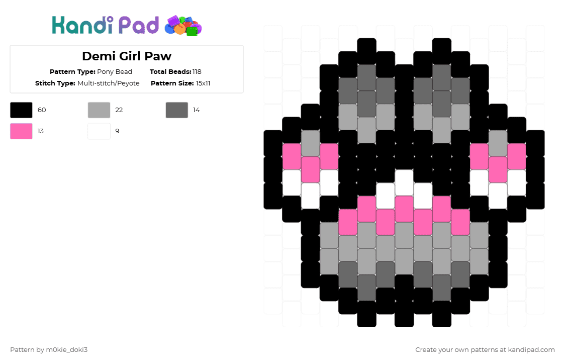 Demi Girl Paw - Pony Bead Pattern by m0kie_doki3 on Kandi Pad - black,beige