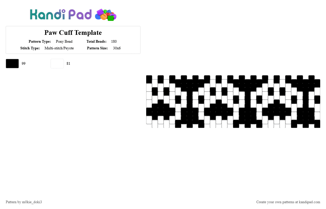 Paw Cuff Template - Pony Bead Pattern by m0kie_doki3 on Kandi Pad - black,white,paw