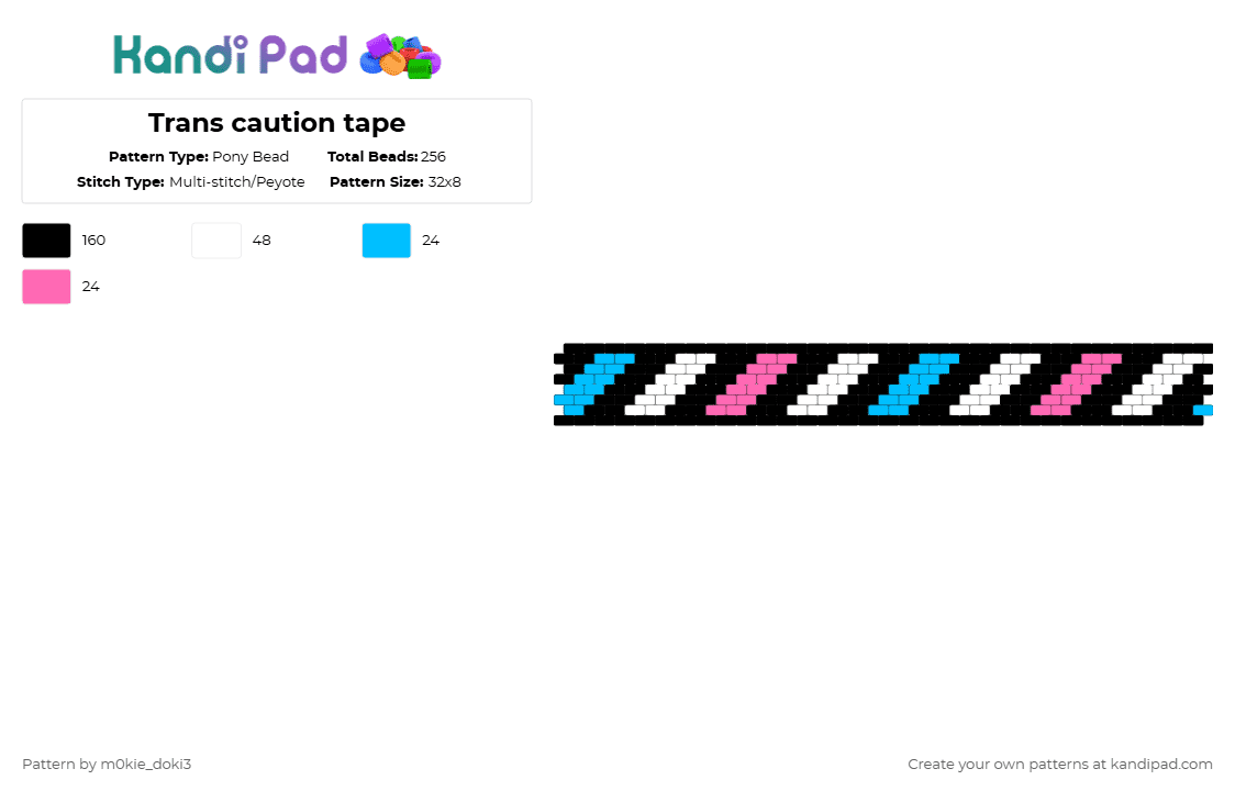 Trans caution tape - Pony Bead Pattern by m0kie_doki3 on Kandi Pad - black,light blue,pink