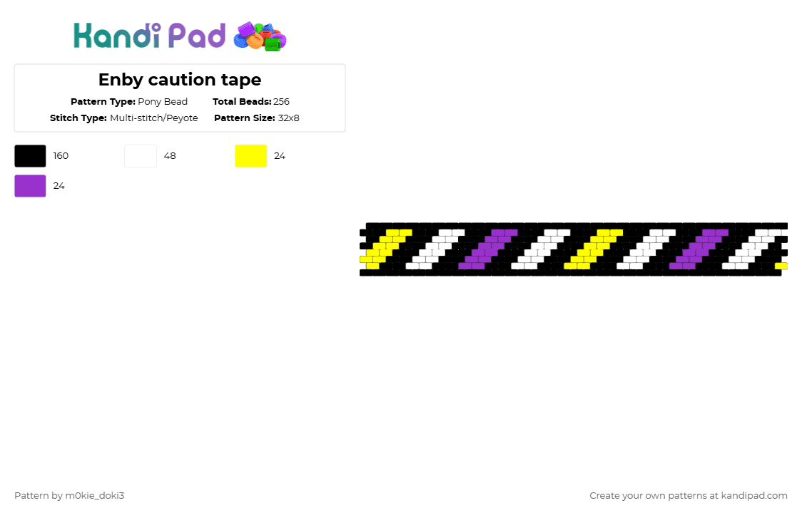 Enby caution tape - Pony Bead Pattern by m0kie_doki3 on Kandi Pad - black,yellow,purple