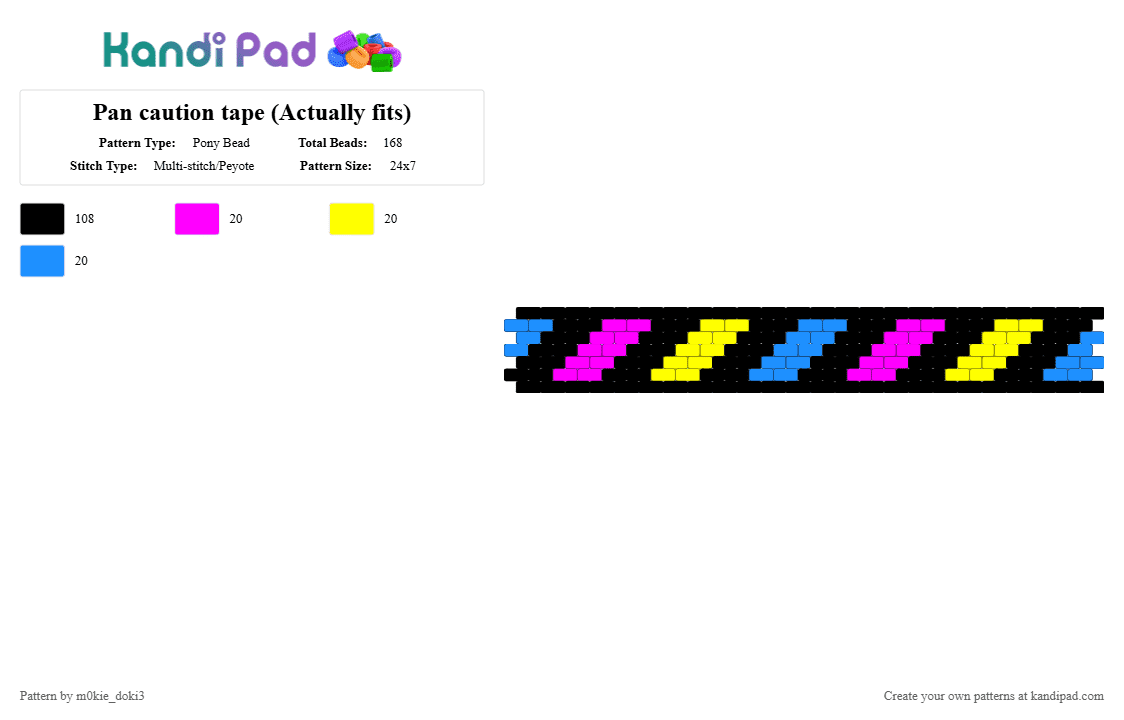 Pan caution tape (Actually fits) - Pony Bead Pattern by m0kie_doki3 on Kandi Pad - black, light blue, pastel, pink, yellow