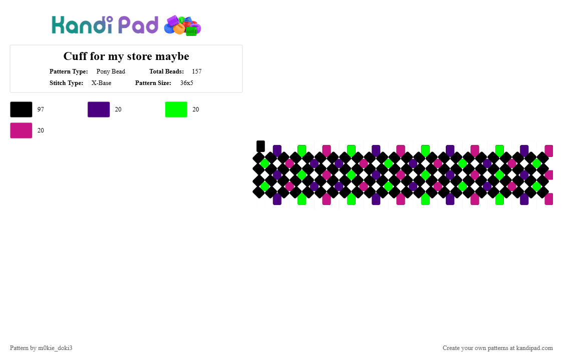 Cuff for my store maybe - Pony Bead Pattern by m0kie_doki3 on Kandi Pad - black,purple,green,pink