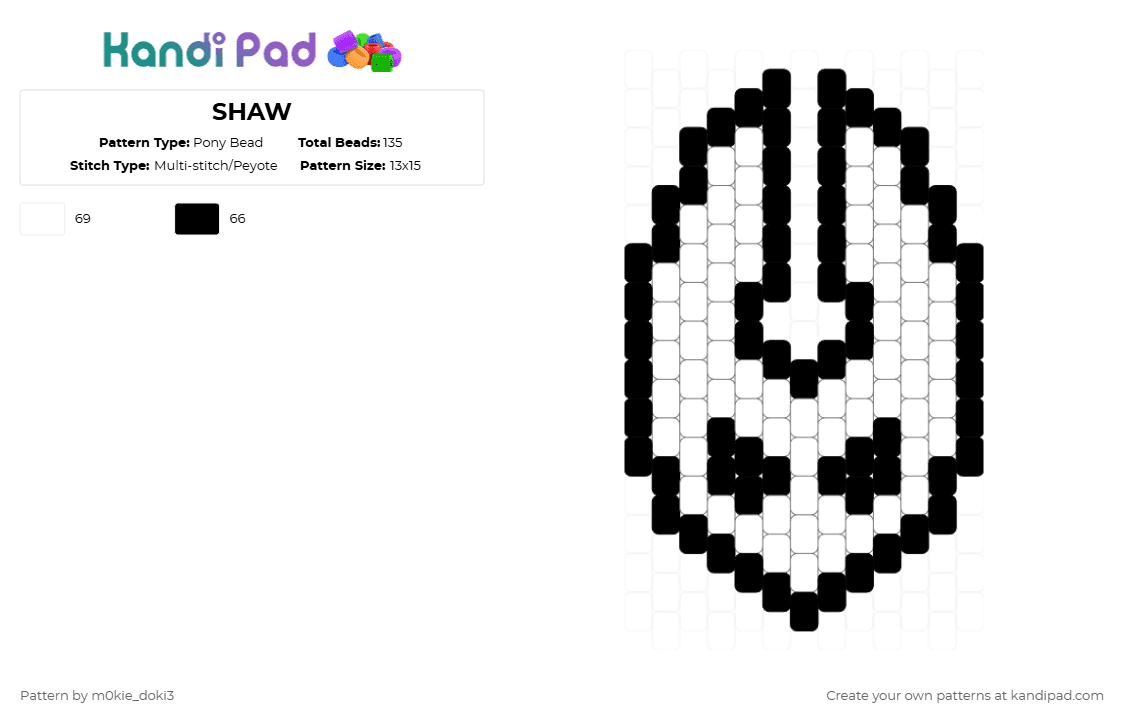 SHAW - Pony Bead Pattern by m0kie_doki3 on Kandi Pad - black,white,hornet,silksong,hollow knight