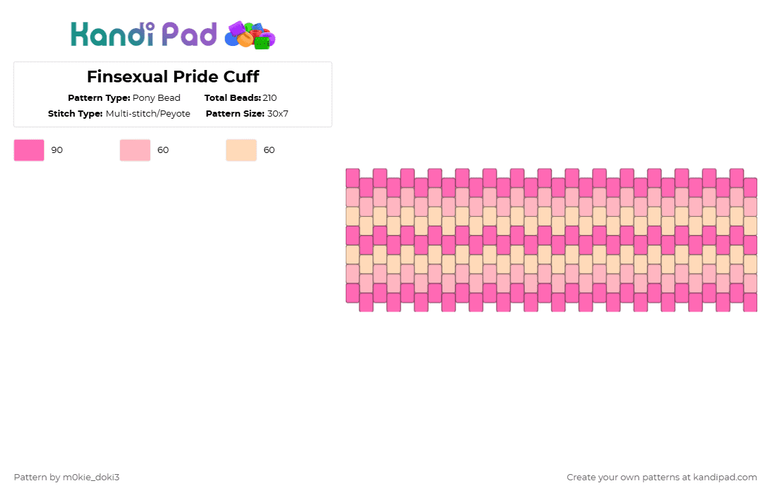 Finsexual Pride Cuff - Pony Bead Pattern by m0kie_doki3 on Kandi Pad - pink,beige,pride,finsexual,lgbtqai,lgbt,lgbtq
