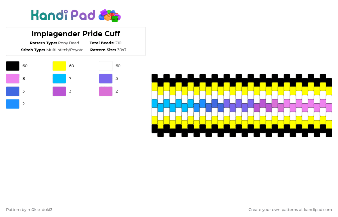 Implagender Pride Cuff - Pony Bead Pattern by m0kie_doki3 on Kandi Pad - yellow,pride,lgbtqai,lgbt,lgbtq,implagender