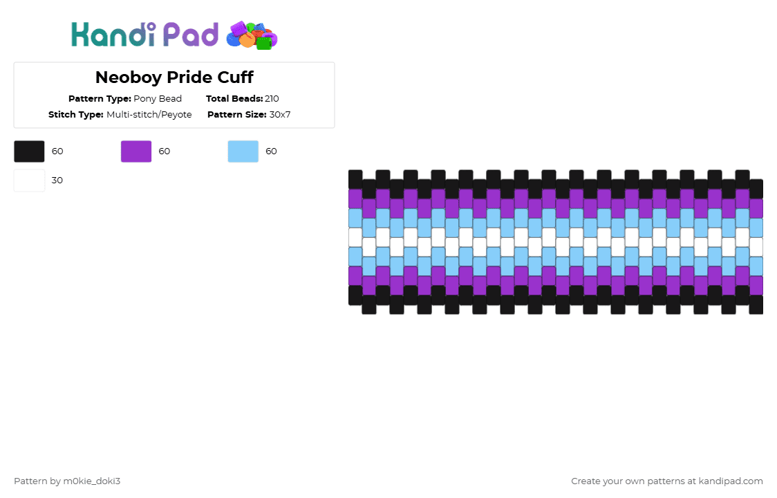 Neoboy Pride Cuff - Pony Bead Pattern by m0kie_doki3 on Kandi Pad - purple,light blue,pride,lgbtqai,lgbt,lgbtq