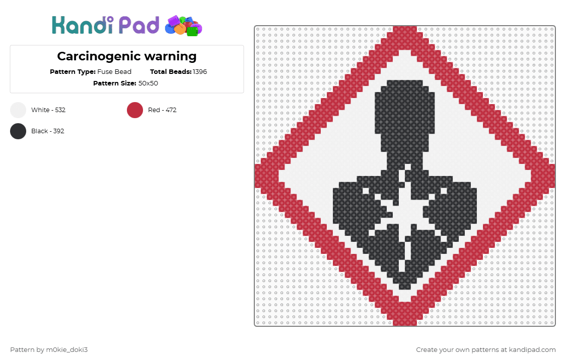 Carcinogenic warning - Fuse Bead Pattern by m0kie_doki3 on Kandi Pad - white,red