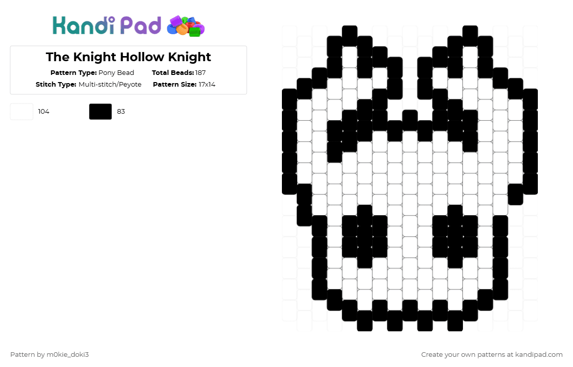 The Knight Hollow Knight - Pony Bead Pattern by m0kie_doki3 on Kandi Pad - white,black,hollow knight,the knight