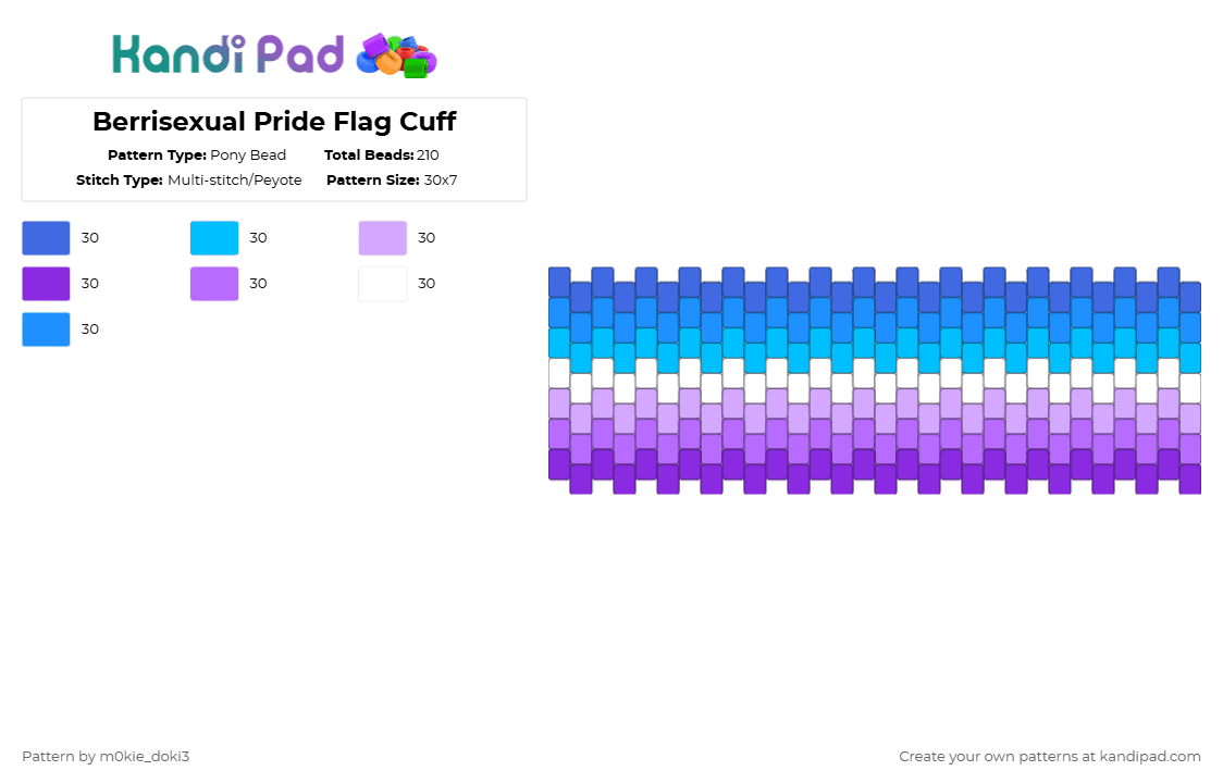 Berrisexual Pride Flag Cuff - Pony Bead Pattern by m0kie_doki3 on Kandi Pad - light blue,pink,lgbtq,pride