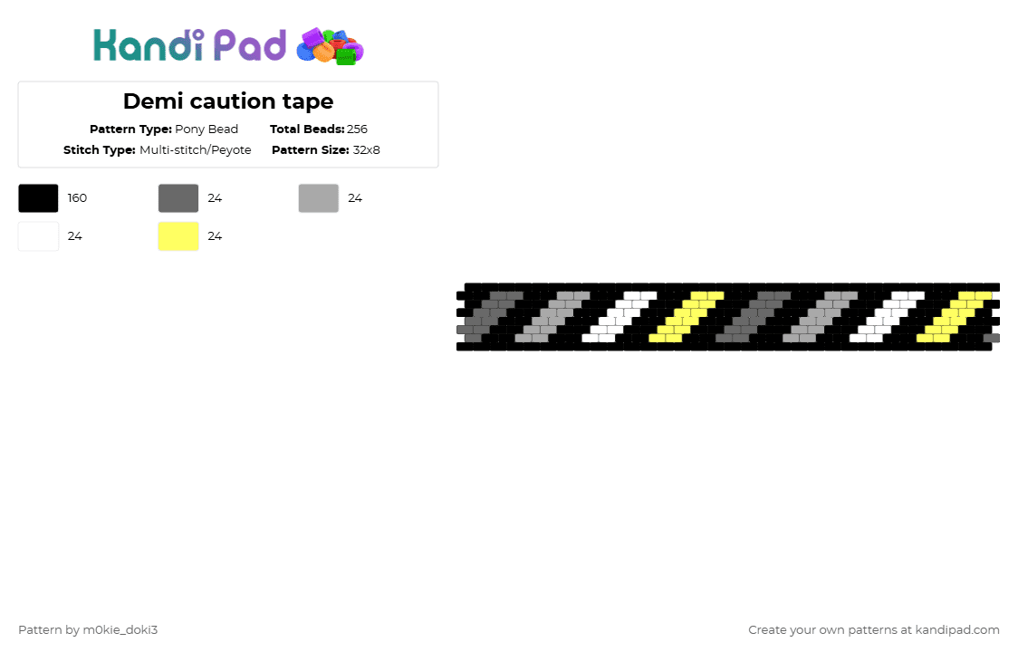 Demi caution tape - Pony Bead Pattern by m0kie_doki3 on Kandi Pad - black,gray,beige,yellow
