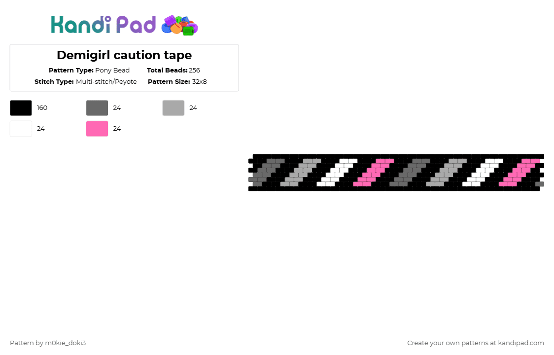 Demigirl caution tape - Pony Bead Pattern by m0kie_doki3 on Kandi Pad - black,gray,beige,pink
