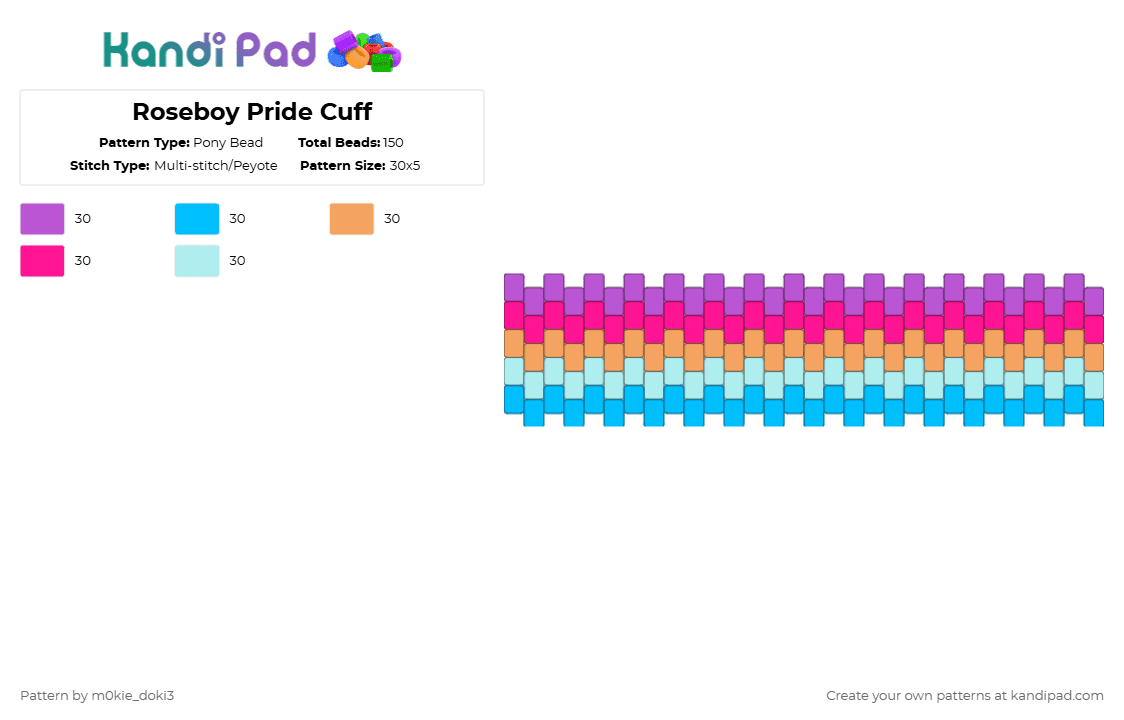 Roseboy Pride Cuff - Pony Bead Pattern by m0kie_doki3 on Kandi Pad - pink,light blue,lgbtq,queer