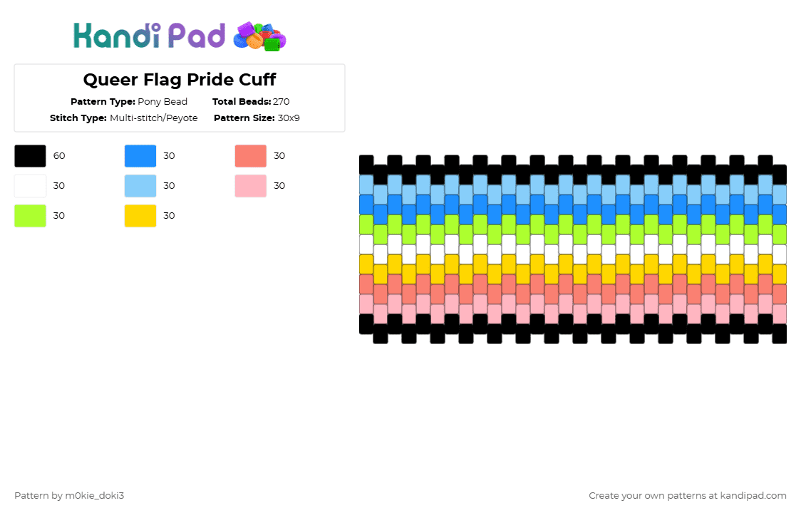 Queer Flag Pride Cuff - Pony Bead Pattern by m0kie_doki3 on Kandi Pad - light blue