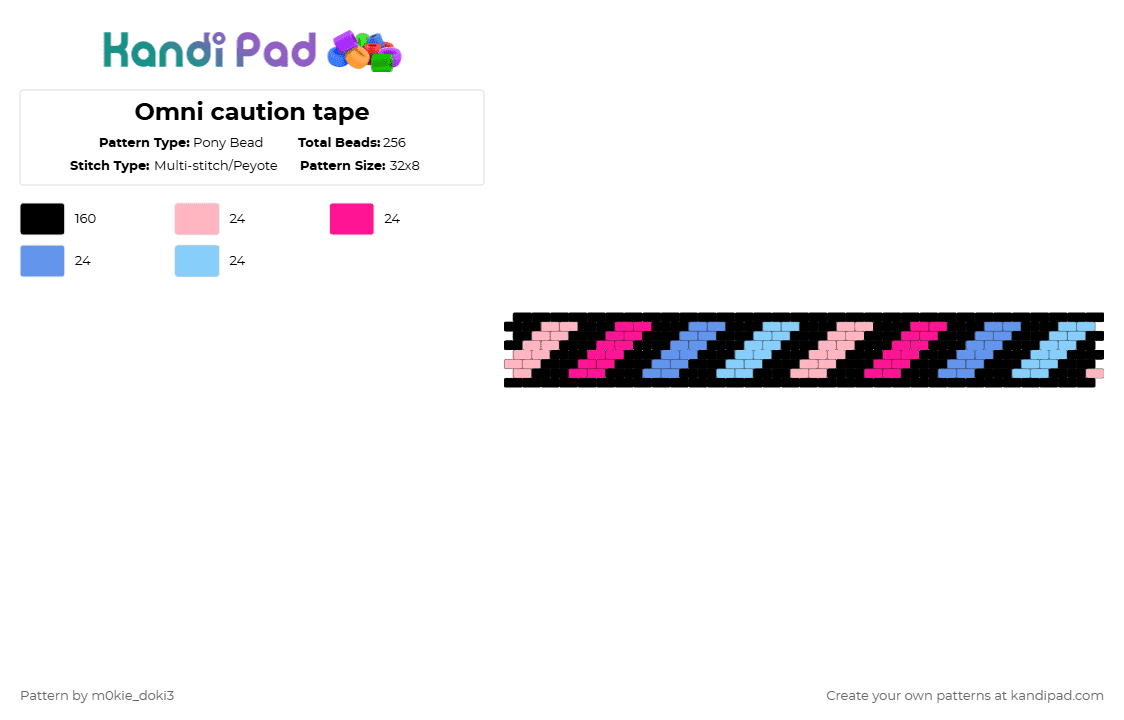 Omni caution tape - Pony Bead Pattern by m0kie_doki3 on Kandi Pad - black,pink,light blue
