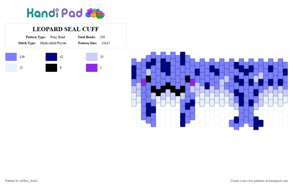 LEOPARD SEAL CUFF - Pony Bead Pattern by m0kie_doki3 on Kandi Pad - blue, seal